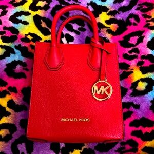 Michael Kors Mercer Extra-Small Pebbled Leather Crossbody Bag in red